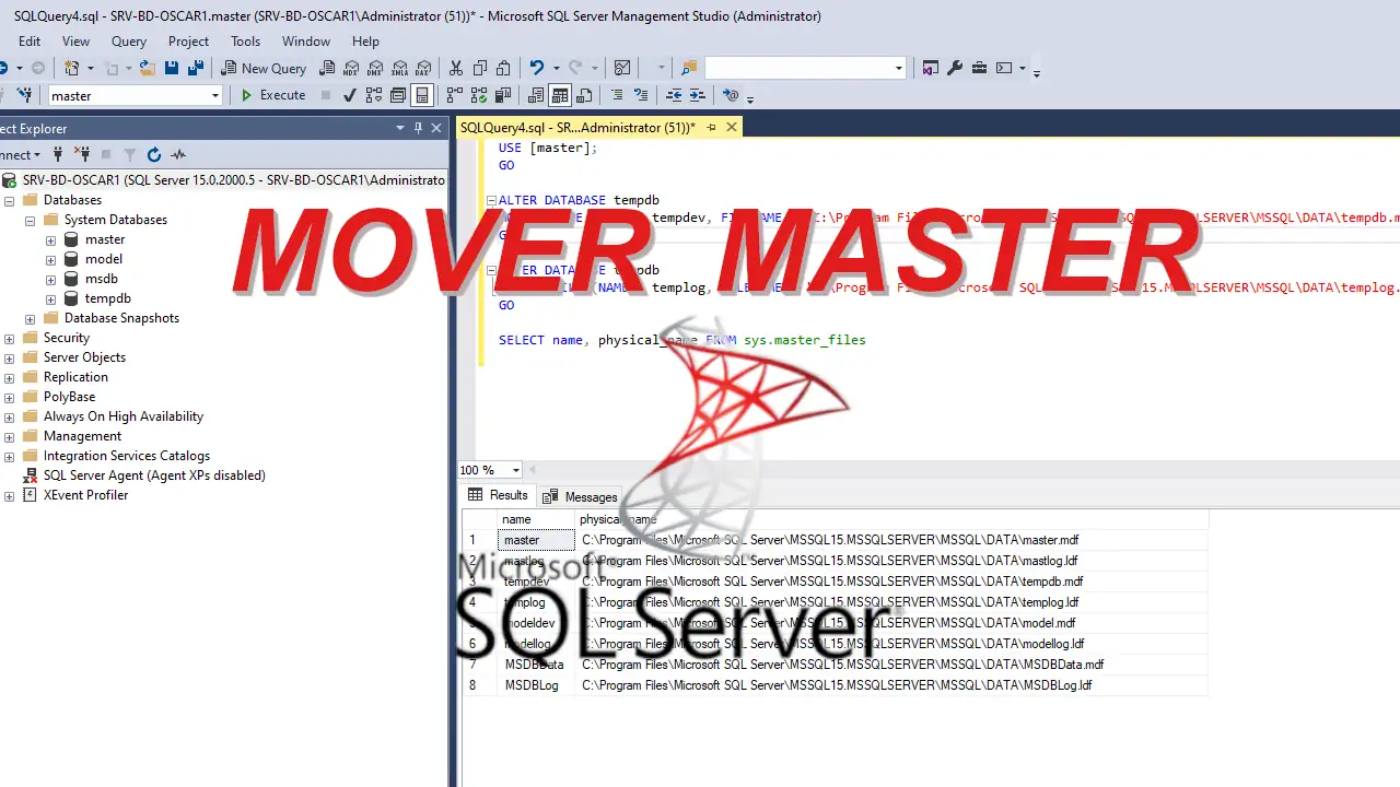 Cómo mover la base de datos master en SQL Server - SQL server